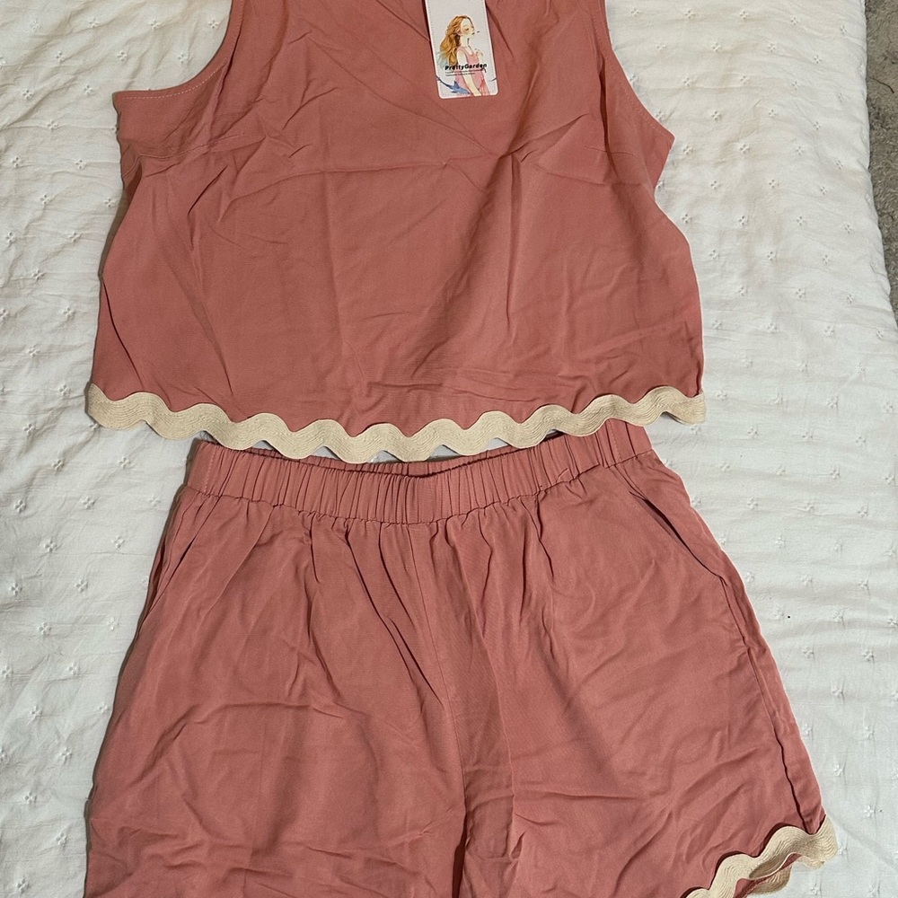 Pink Sleeveless Top and Shorts Set